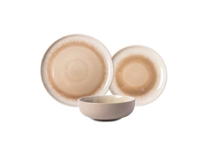 Service Iris 18 Pièces en Grès Émaillé Taupe 18 pièces\, 6 assiettes plates\, 6 dessert\, 6 bols\, Grès émaillé\, Micro-ondes\, Lave-vaisselle