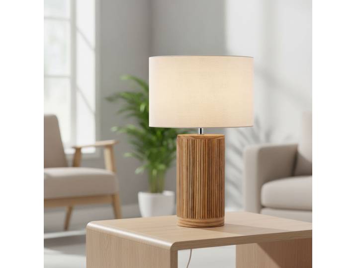 Schemerlamp Nau hout met witte kap Lyora - 109365