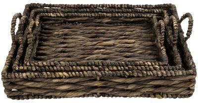 Northlight "Rectangular Water Hyacinth Trays with Handles - 13.75"" - Brown - Set of 3"