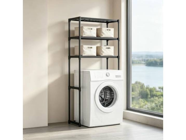 kumamart 3 Etagen Waschmaschinenregal, Überbau Regal für Waschmaschine Bad Langlebiges 3-Etagen-Regal für Handtücher, Körbe und Haushaltsbedarf in Bad und Waschküche.(Black)