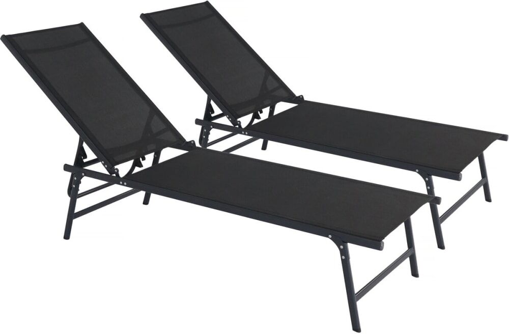Habitat & Jardin Lot de 2 bains de soleil en l Noir 180x104x54cm