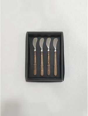 BIDK Home Set of 4 Cocktail Spreaders w/ Wood Handles in Giftbox - Silver & Wood