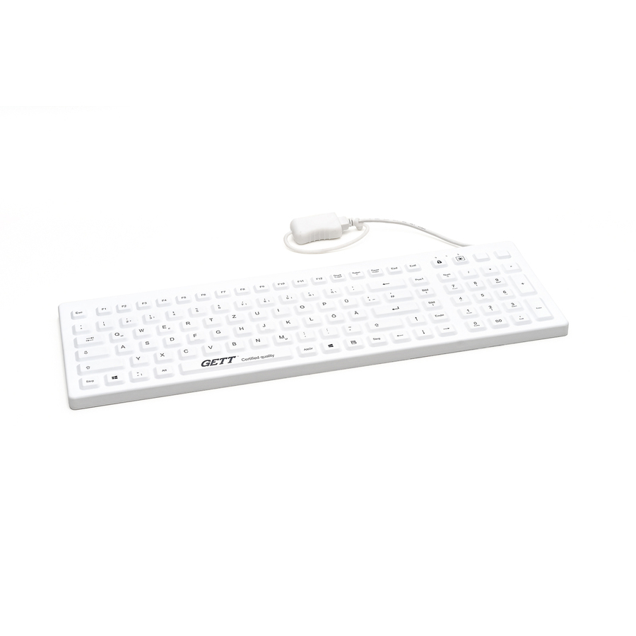 GETT Cleantype Prime Pro+ Tastatur - Kabel Konnektivität - USB Schnittstelle - Schweizerisch - Weiß - 110 Taste(n) Tastensperre Hotkey(s)