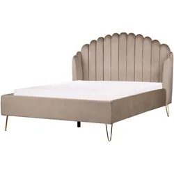 BETT mit Lattenrost 140/200 cm Samtstoff Taupe Ambillou
