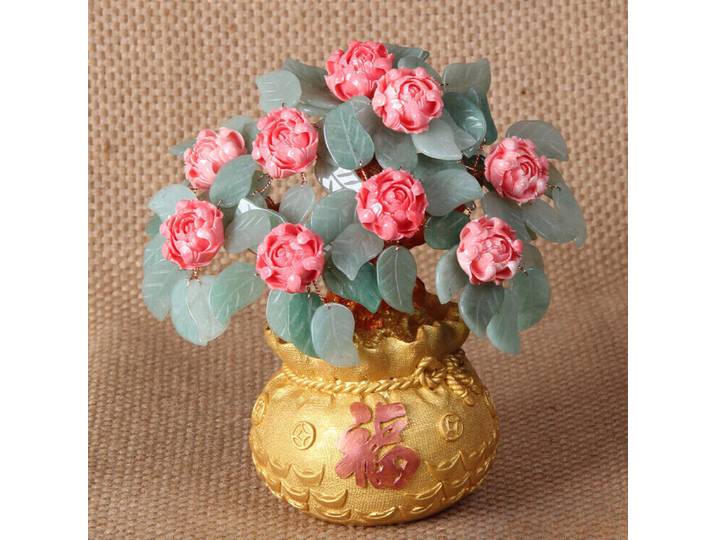 Feng Shui pierre Jade argent arbre bonsaï chance richesse décoration fleur arbre Pot