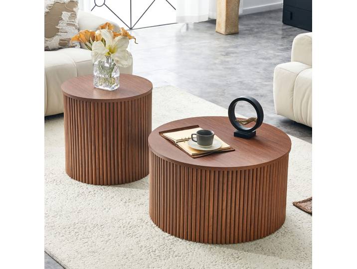 Lot de 2 tables basses gigognes noyer avec rangement