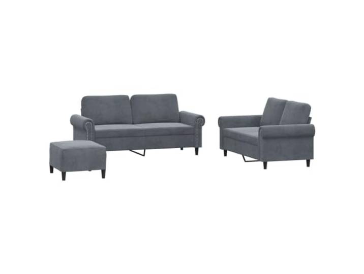 Todiikf 3-TLG Sofagarnitur mit Hocker Kissen Samt Couch Dunkelgrau Elegantes Couch-Set aus weichem Samtbezug und Metallgestell für Wohnzimmer, inklusive Hocker und Polsterkissen.