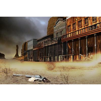 Fototapete PAPERMOON "Revolver im Sand", bunt, B:2,5m L:1,86m, Vlies, Tapeten