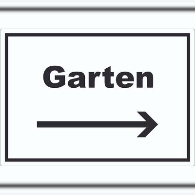 HB-Druck Garten Aufkleber mit Text und Richtungspfeil rechts Blumen Rasen waagerecht A7 (74x105mm)