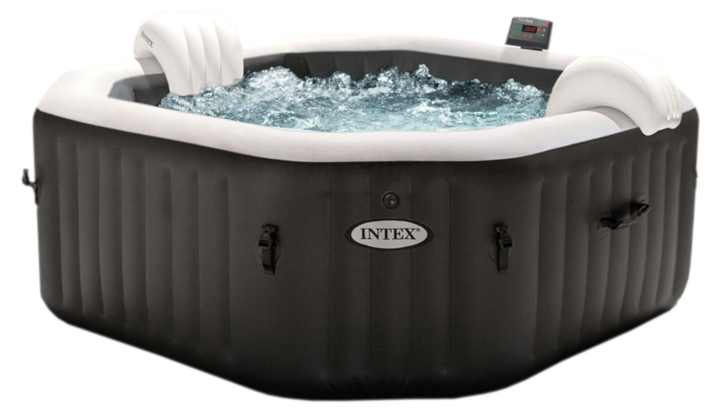 INTEX 28462 - Whirlpool - PureSPA Jet + Bubble Deluxe (octagon,onyx black, Ø218 außen/Ø168cm innen) App Steuerung