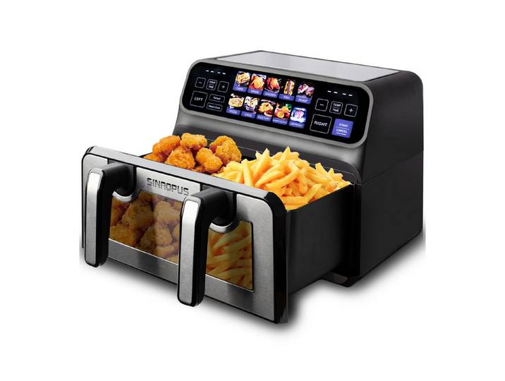 Blossom Heißluftfritteuse, 2200 W, LED-Touchdisplay, 10 Programmen & 2×4,5L Körben