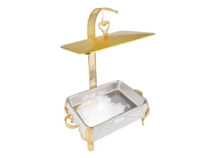 Ausgehöhlter Korb mit Clips for Chafing Dishes Buffetherd Exquisiter Deckel und Buffet-Chafers aus lebensmittelechtem Edelstahl for Catering-Speisewärmer(White)
