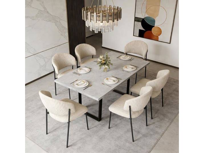JIEXI Table à manger avec 6 chaises style industriel moderne table de salle à manger extensible (Gris)