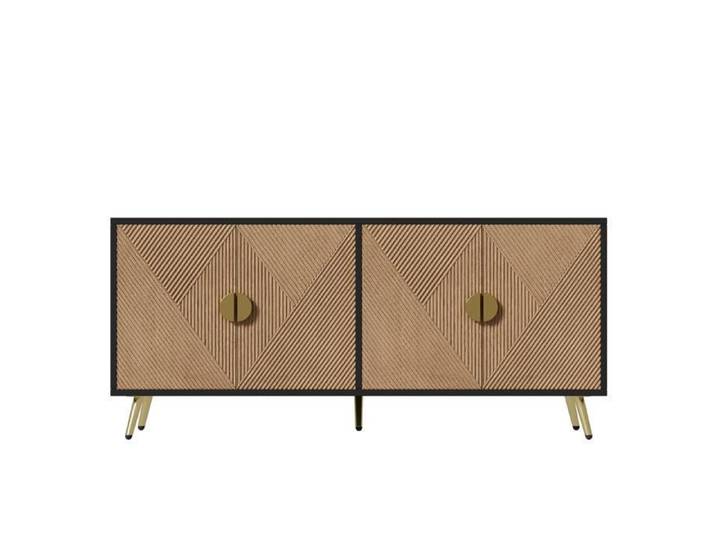 Buffet 160 Cm 4 Portes Poignées Dorées Et Pieds Brillants Meuble Élégant Pour Salon Et Chambre.
