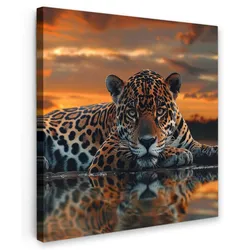 LEINWANDBILD Natur - Leopard - Tier - Sonnenuntergang - Modern Deko Wohnzimmer 20x20 cm