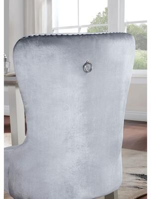 Classic Flannelette 2pcs Side Chairs Crystal-Like Acrylic Buttons Upholstered Wingback Dining Chair