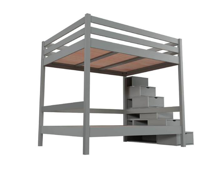 Lit superposé 160x200 double escalier cube Sylvia 160x200 Gris