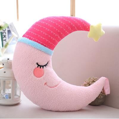 Lush Living Finds Soft Fluffy Star Cloud Moon Plush Pillow, Yellow Pink Blue Plushie Cushion, Shy Emotion Decoration pink Moon