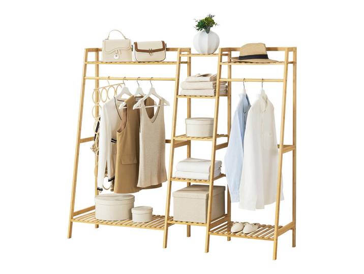 [en.casa] Garderobenständer Sogndal, Naturfarben, Holz, Bambus, 158x139x40 cm, Garderobe, Garderobenständer