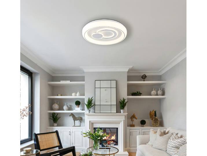 Plafonnier LED Ø 48cm Blanc Fer / Chrome, laqué Acrylique LED non-remplaçables Module LED