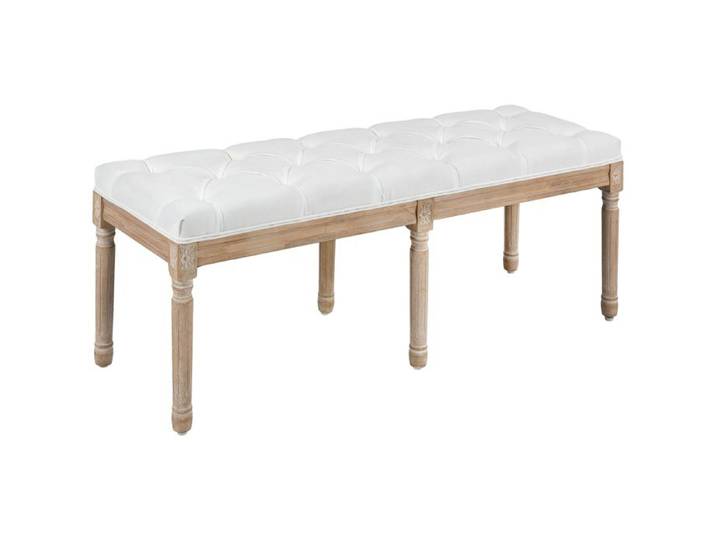Banc bout de lit - HOMCOM - banquette capitonnée style vintage français rembourrage épais revêtement tissu aspect lin - bois - crème