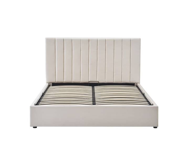 Lit coffre velours beige 140x200