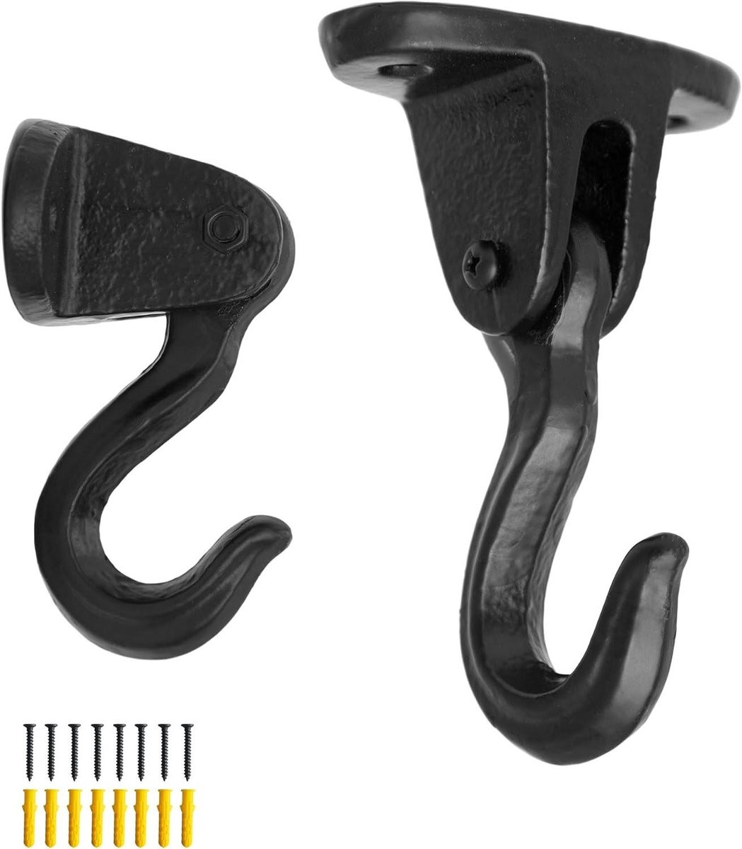 Set van 2 zwarte industriële gietijzeren haken met roestbestendige coating