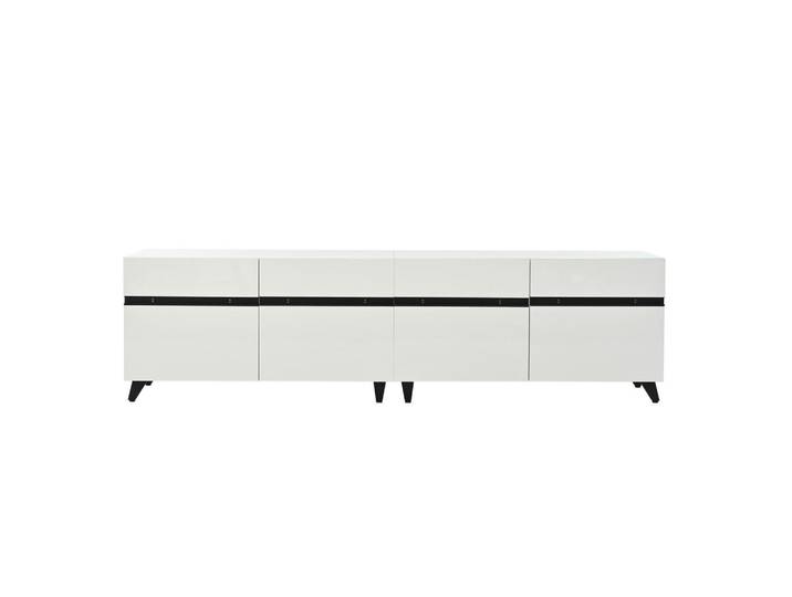 Oxeza Tv-Schrank 180/40/49 cm Weiß Hochglanz mit 4 Schränken für 80 Zoll TV, Mode, Rechteckig, 180x49x40 cm, Wohnzimmer, TV Möbel, Lowboards, Lowboards stehend