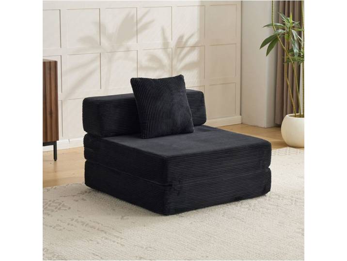 Canapé-lit pliable 1 place convertible compressé avec accoudoirs - YEAVIO - tissu côtelé mousse noir