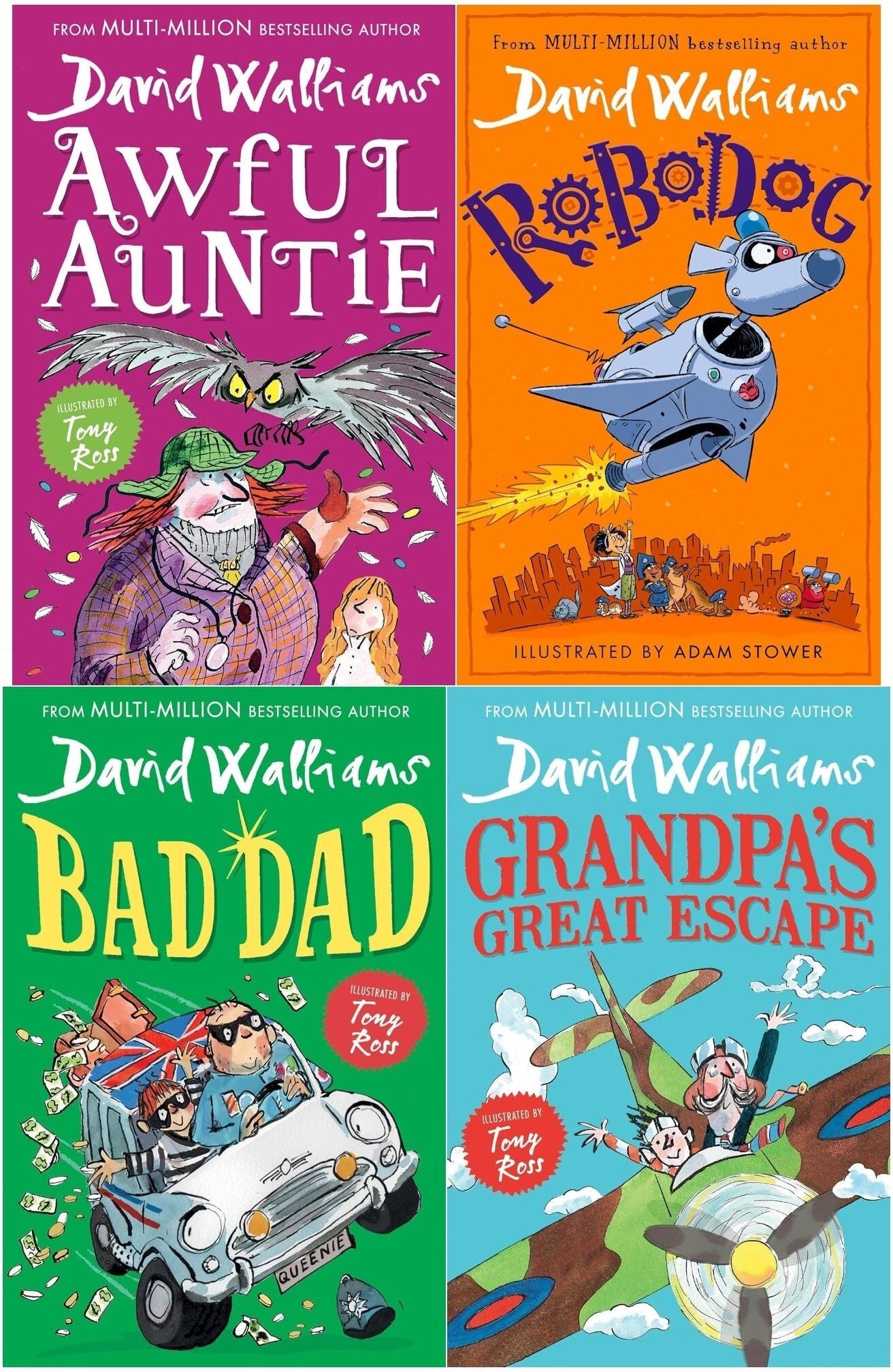 HARPERCOLLINS David Walliams 4 Books Collection Set (Awful Auntie, Grandpa’s Great Escape, Bad Dad, Robodog)