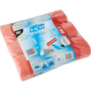 Papstar Müllsäcke 30 Liter, mit Zugband, stark, rot, 75 Stück