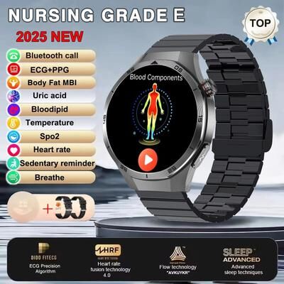 Inspired Finds Advanced Health Monitoring Smartwatch With ECG PPG, Uric Acid Tracking And NFC Calling black Steel B 2a