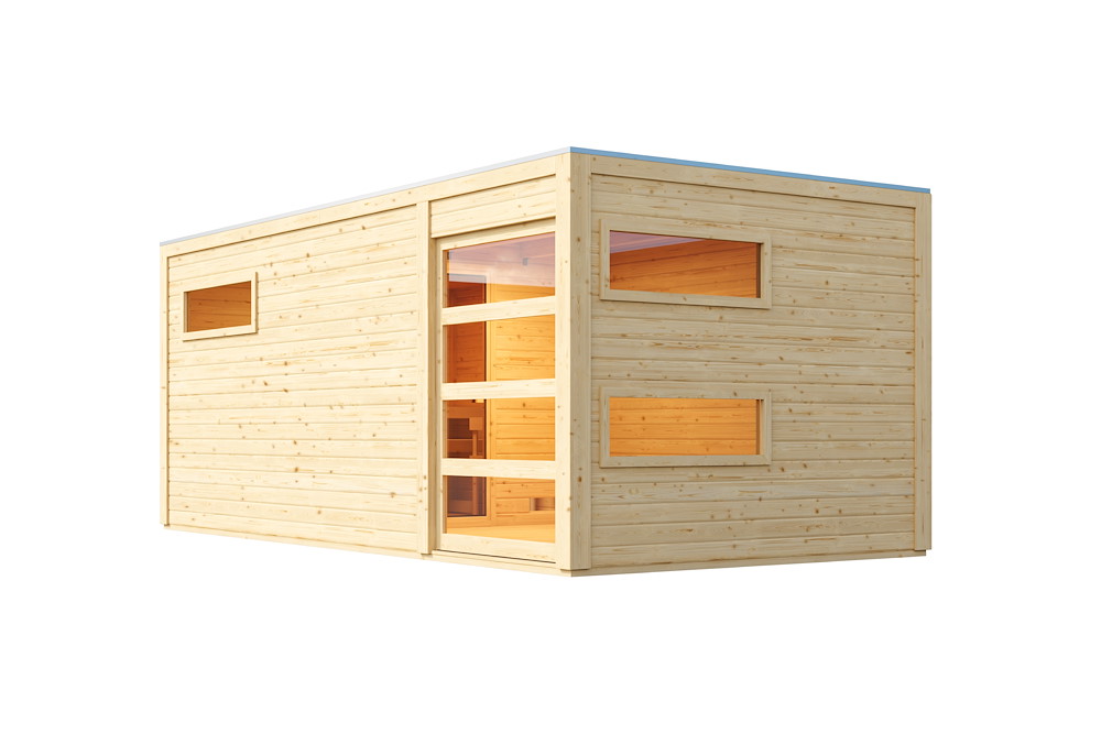 KARIBUHOLZT Sauna Hygge Ofen 11 kW Bio ext. Strg natur Schiebetür 16989927