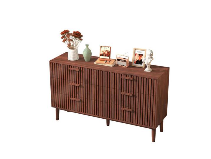 Shopentra Kommode 6 Schubladen Nussbaum Modern, Nussbaumfarben, Holz, 34x100x73 cm, Kleinmöbel, Kommoden, Kommoden