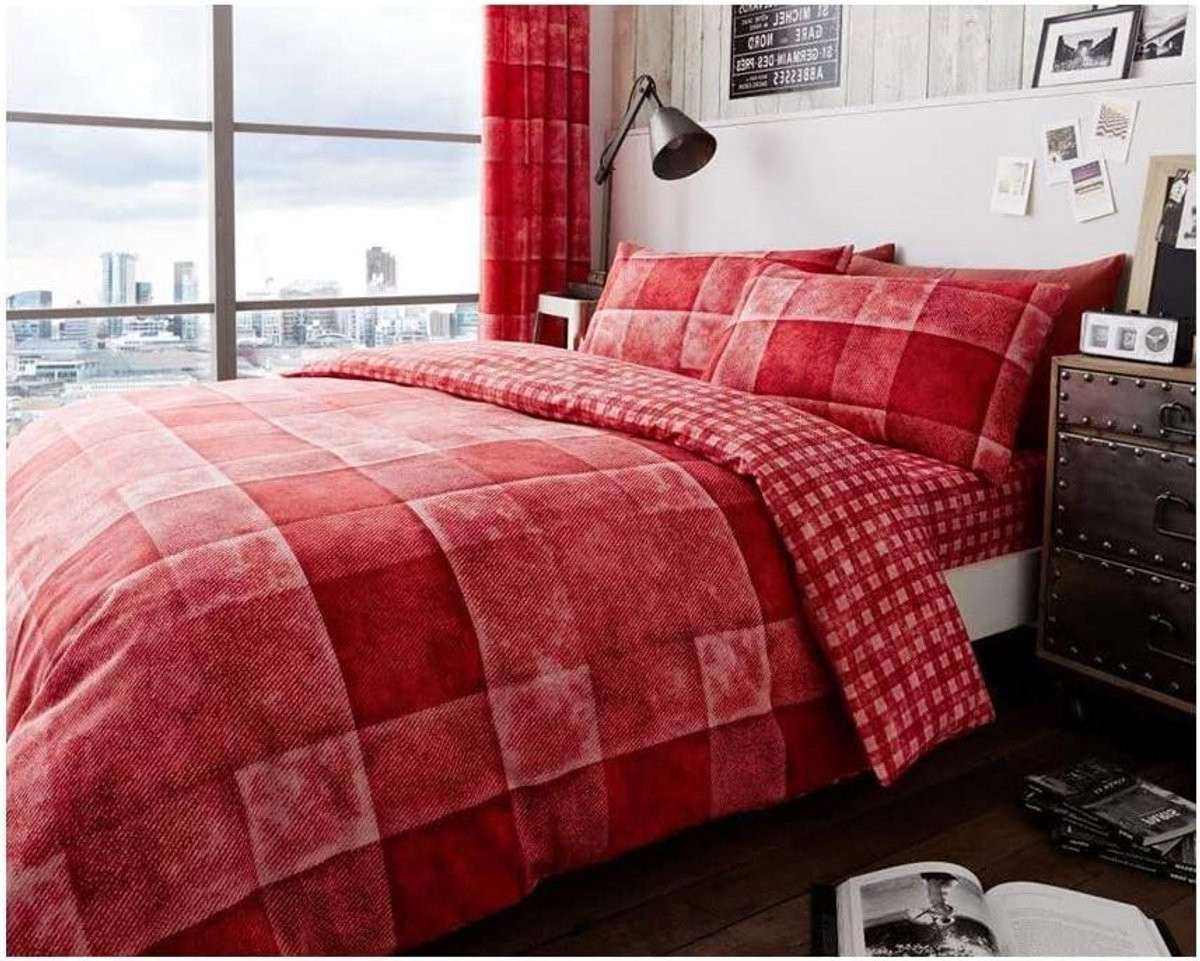 Klassiek Comfort Omkeerbaar Dekbedovertrek Set Dubbel - Rood - 200x200 cm