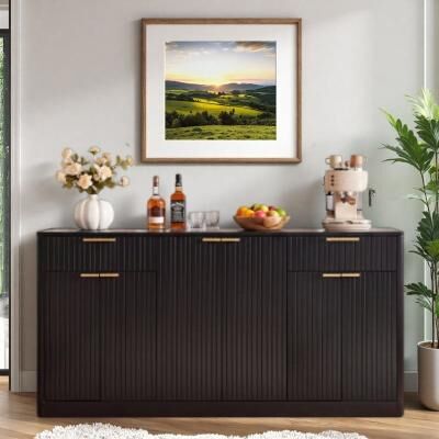 ZWYO HOSIMU "67"" Modern Large Fluted Buffet Sideboard with 6 Doors and 2 Storage Drawers for Entryway, Living Room"