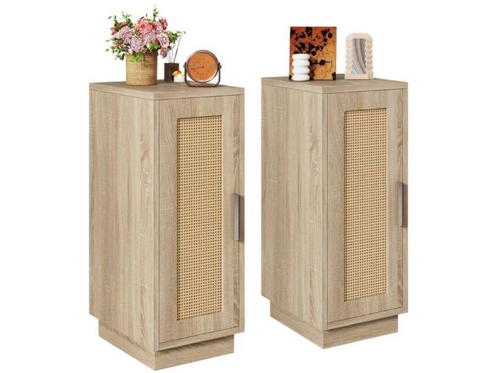 Lot de 2 Tables de Chevet Étroite en Rotin Naturel WNS014N-2 Naturel No Compartment No Compartment CHEVET
