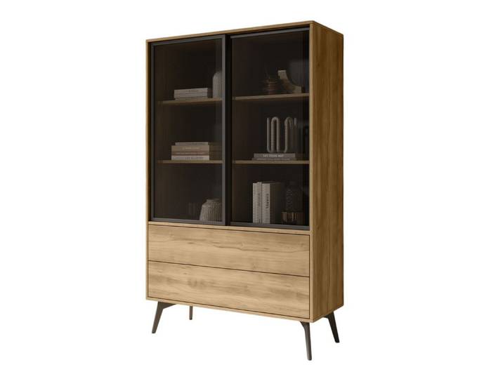 Compleo Vitrine mit 2 Schwebetüren und 2 Schublade SLOW, Loft Standvitrine