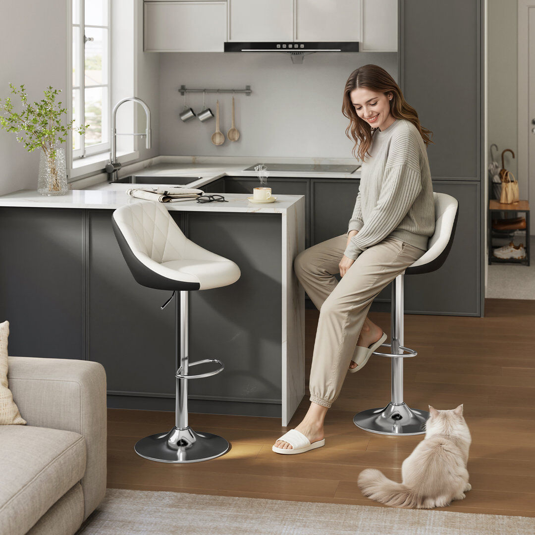 Ebern Designs Dequay Swivel Bar Stool White/Black 2