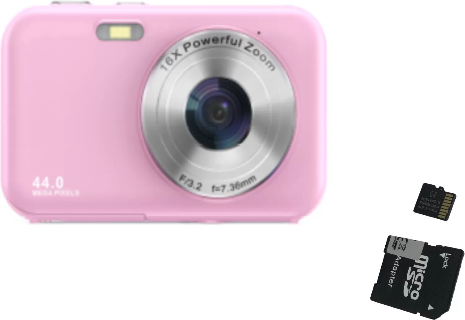 INF Digitalkamera 1080P 44 MP, 16-fach Zoom, 2,4" Display, 32 GB Speicherkarte Rosa
