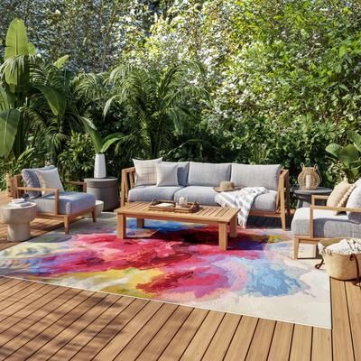 Nourison Color Splash Indoor/Outdoor Multicolored Abstract Area Rug