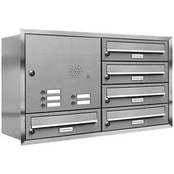 AL Briefkastensysteme 5 Fächer Premium Edelstahl Unterputz Briefkasten Anlage mit Klingeln, Post A4, robust, wetterfest, Artikelnummer: 132T5U2KS