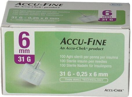 ROCHE DIAGNOSTICS SpA Accu Fine Ago Per Penna Da Insulina 6 mm 31 G 100 Pezzi - Aghi Monouso per Iniezione di Insulina
