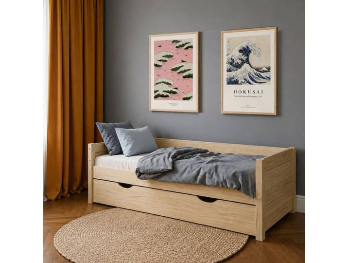 Pack lit banquette avec tiroir et matelas bois massif 90x200 cm