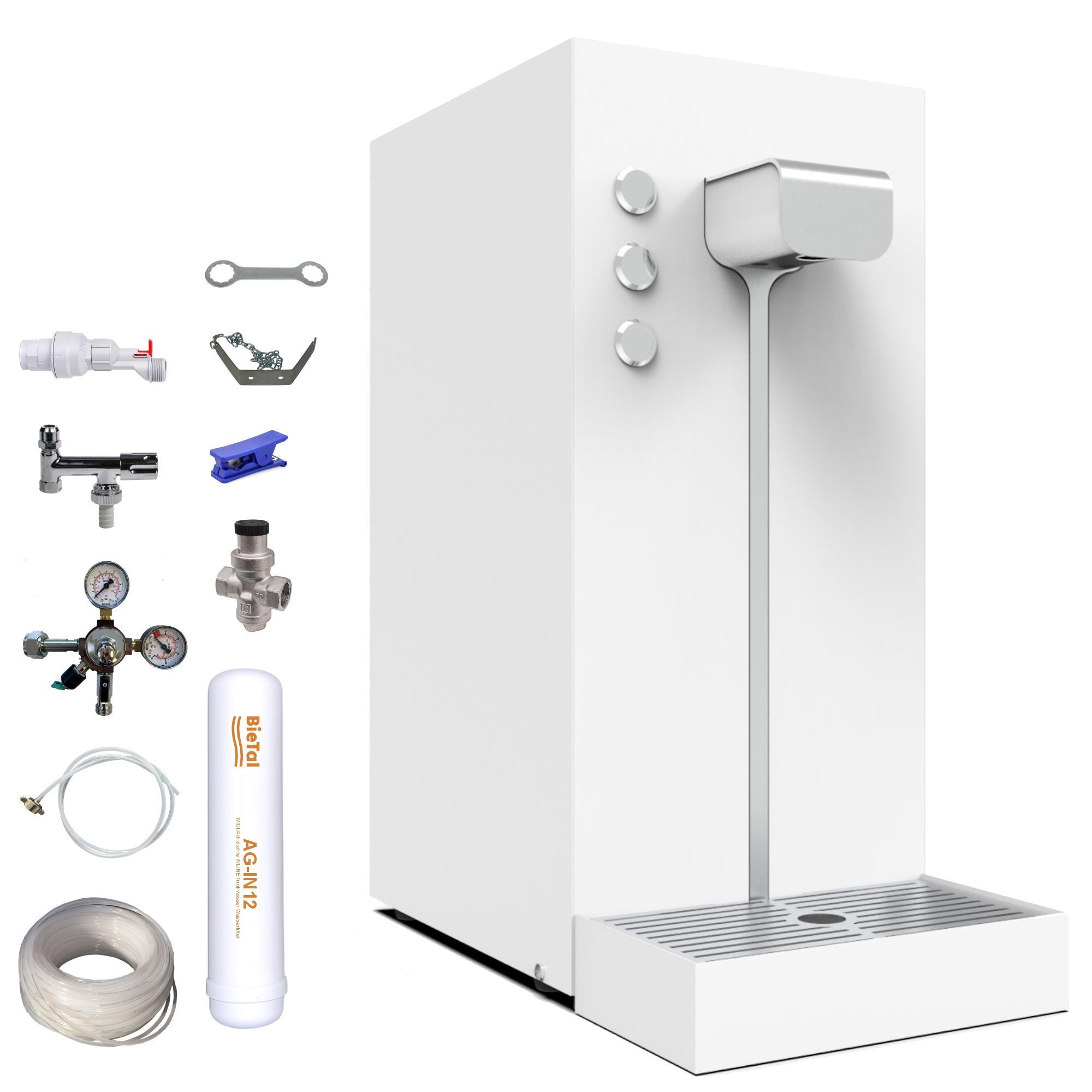 Wassersprudler Sprudelwassergerät Tafelwasseranlage Flux Slim Plus in weiß SET