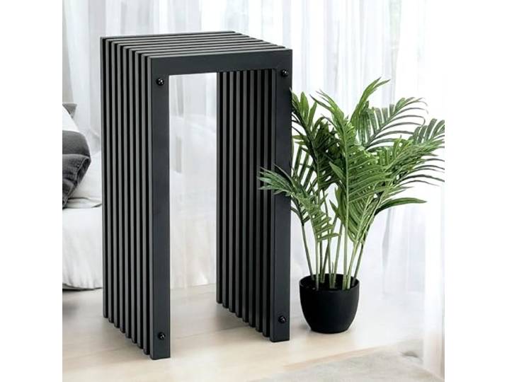 DanDiBo Lamellenhocker Hocker Metall Schwarz Eckig Base 65 cm Massiv Modern Beistelltisch Lamellen (Höhe 65 cm/L)