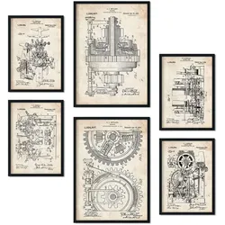 POSTER Set Mit 6 Plakaten Mit Maschinen Patenten Plakate Mit Retro Patentabbildungen Inneneinrichtung Im Vintage Stil A3 & A4 Rahmenlos