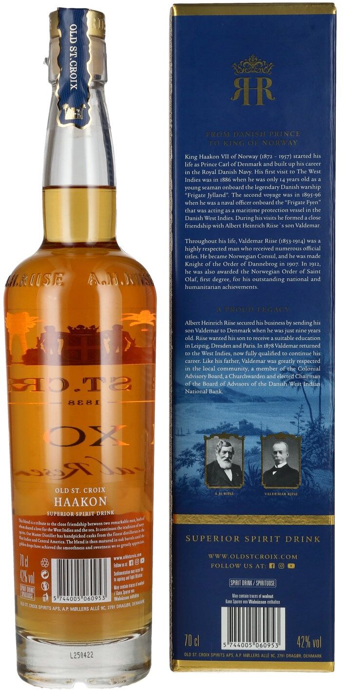 Old St. Croix A.H. Riise X.O. HAAKON ROYAL RESERVE Superior Spirit Drink 42% Vol. 0,7l in Geschenkbox