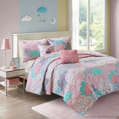 Intelligent Design Kids Cloud Blue Reversible Cotton Quilt Set with Throw Pillows