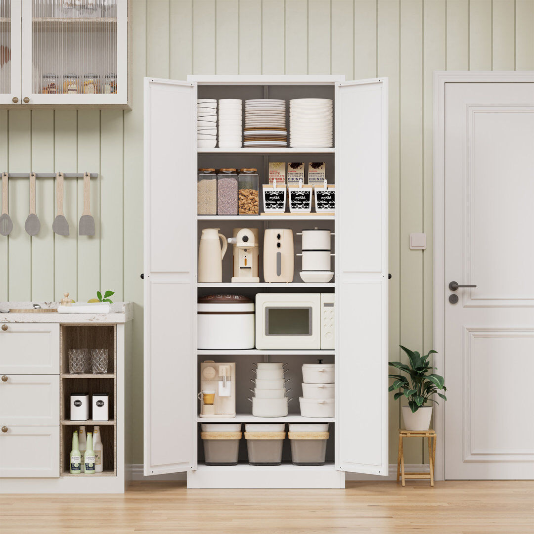 MAKEACE 183cm Tall Kitchen Larder Cupboard, 5 Adjustable Shelves, White. 183cm H X 70cm W X 35cm D